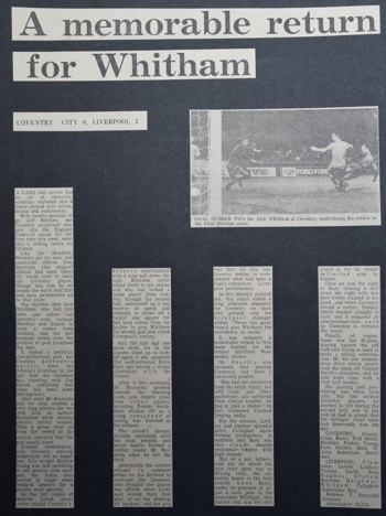 A memorable return for Whitham - 20 November 1971